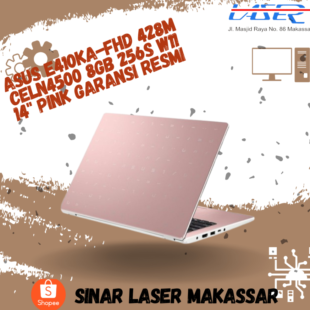 ASUS LAPTOP E410KA FHD 428M CELERON N4500 8GB 256SSD WIN11 14" FHD PINK GARANSI RESMI