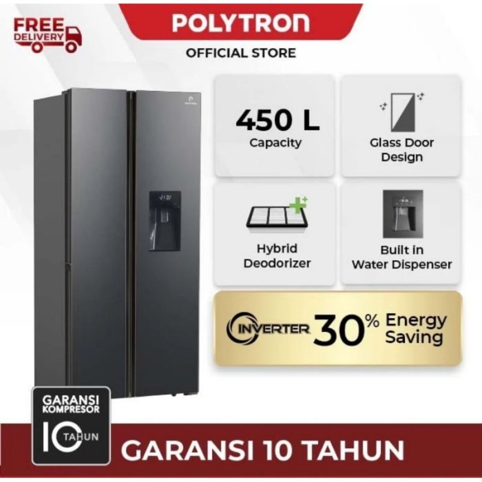 LEMARI ES POLYTRON PRS 480X / KULKAS POLYTRON SIDE BY SIDE PRS 480X / POLYTRON PRS480X [450 LITER]