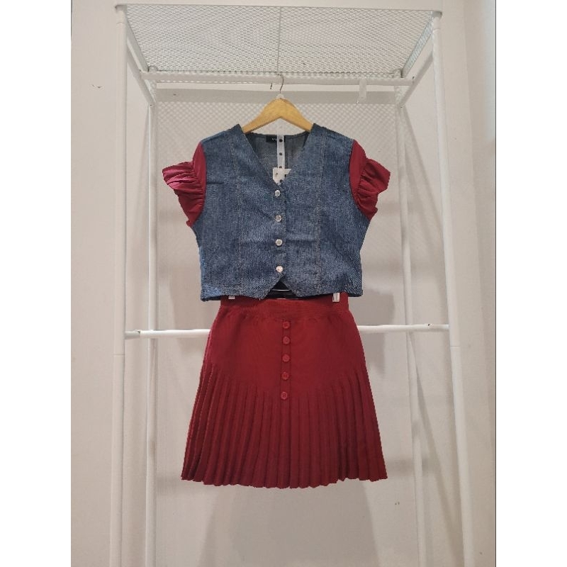 Best Seller Set Cheongsam Red Merah top rok knit BKK Bangkok