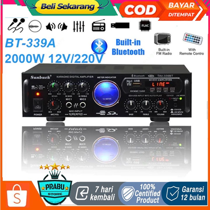 Bluetooth EQ Audio Amplifier Kerndy AV-339A Karaoke Home Theater 2000W FM Radio 2 Channel HiFi Stere