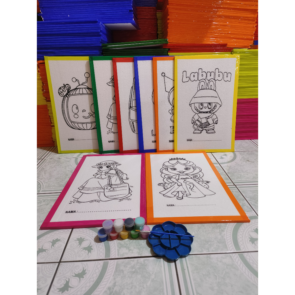 

paket lengkap 9 pcs sterofoam lukis 33x50x1 mewarnai styrofoam termurah belajar mewarnai