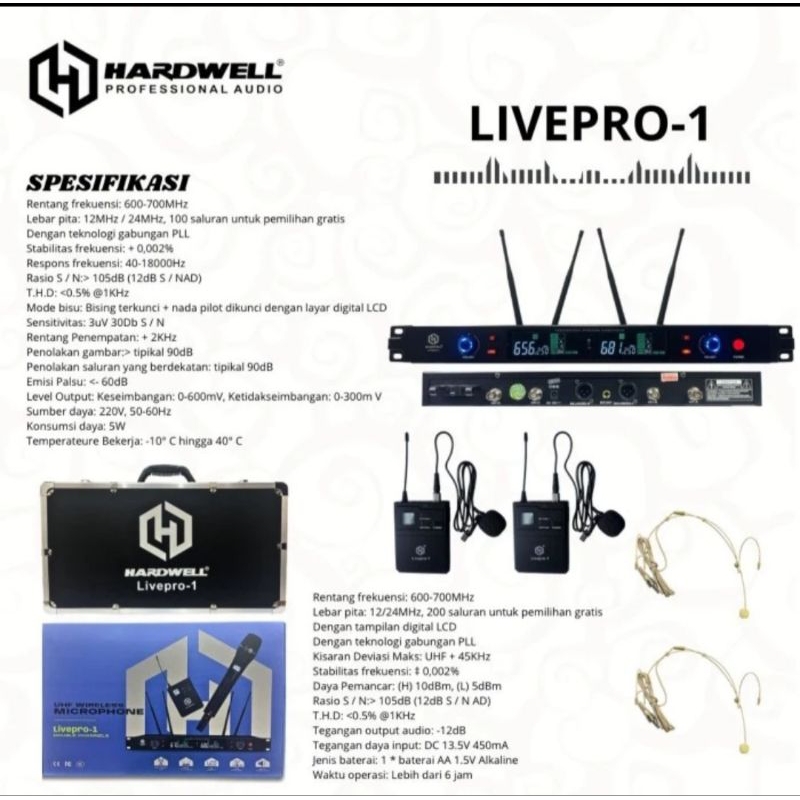 mic wireless hardwell livepro1 original double clip on headset