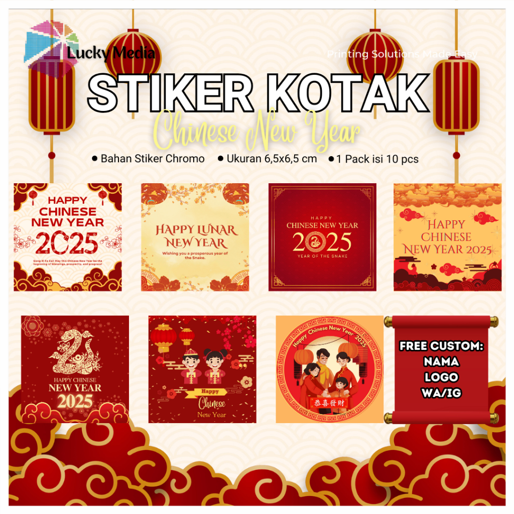 

[10pcs] Sticker Toples Imlek CNY 2025 Kotak Chinese New Year Stiker Segel Kue Kering Cookies Seal