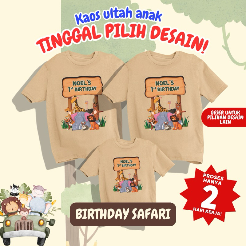 Atasan Kaos Anak Acara Ulang Tahun Ultah Couple Keluarga Family Custom Safari Binatang Zoo