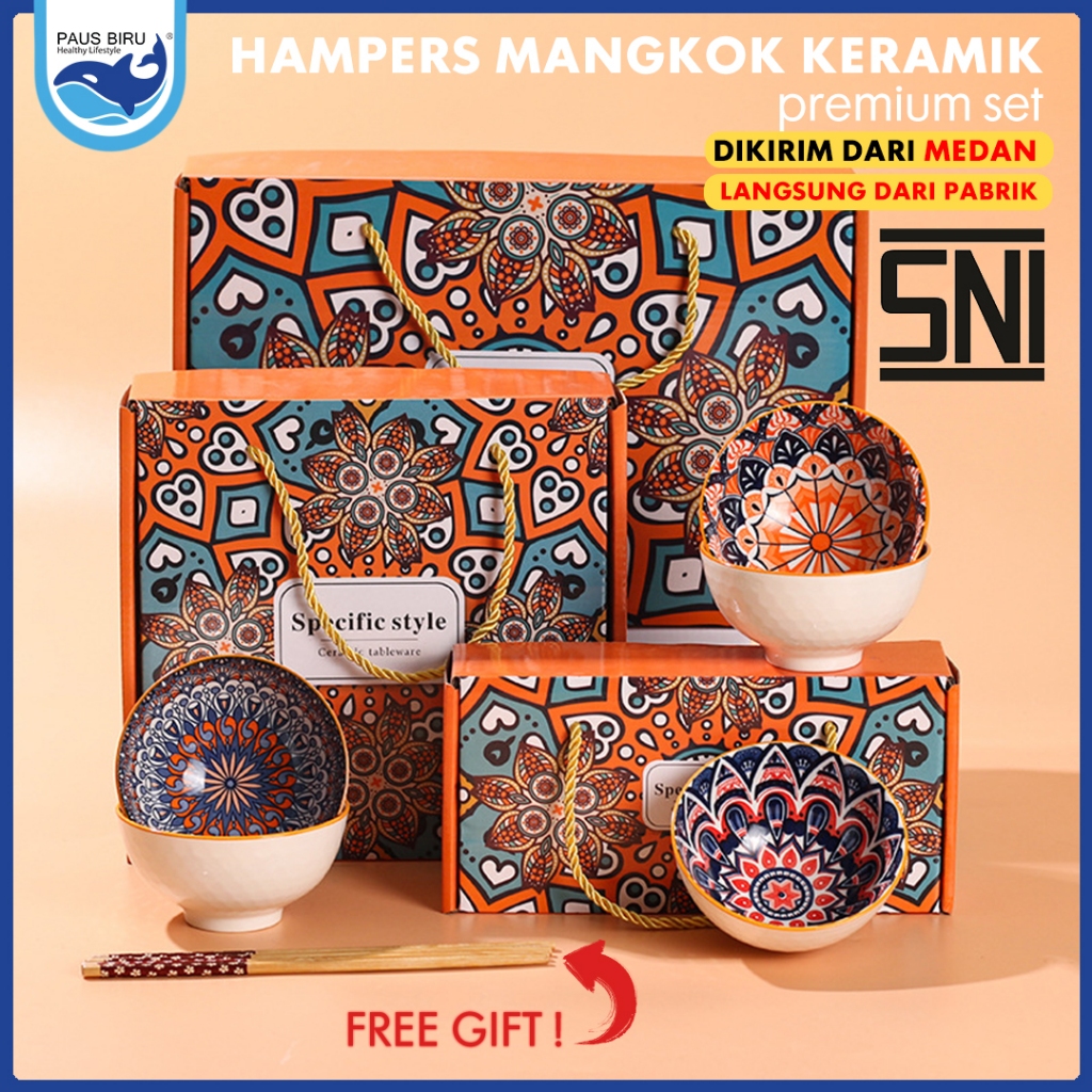 Paus Biru - [SNI] Hampers Mangkok Set / Hampers Piring Keramik Set / Hampers Piring Dan Mangkuk Kera