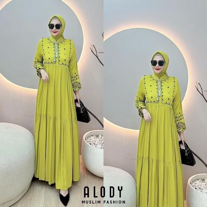 Melody - gamis dress baju import premium katun twill bordir jumbo M L XL XXL  acara pesta lebaran se