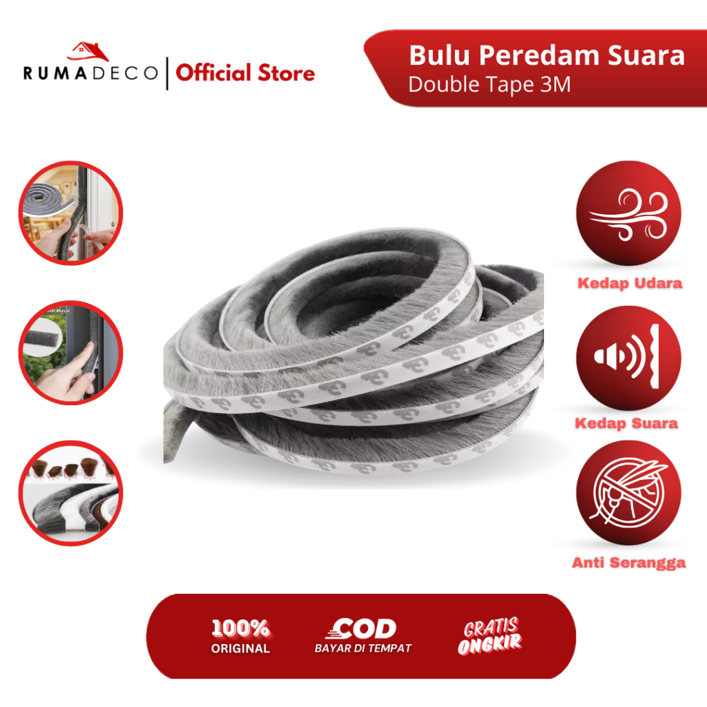 Rumadeco List Strip Penutup Celah Pintu Dan Jendela Bulu Halus | Door Seal Peredam Suara Mohair Doub