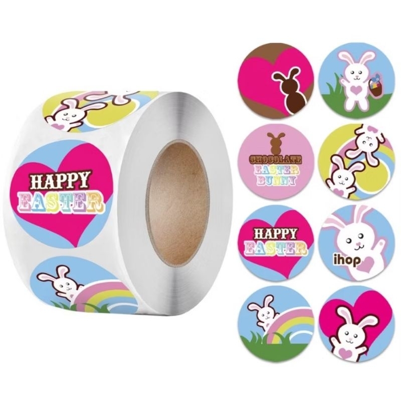 

(100 pcs) Stiker Happy Easter Selamat Hari Paskah Ukuran Besar 3,8cm Stiker Easter Hampers