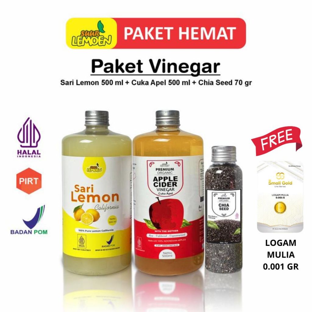 

Paket Diet Sehat - Cuka Apel 500ML, Sari Lemon Murni 500ML, dan Chia Seeds 70Gr - Apotik Bekasi Quality