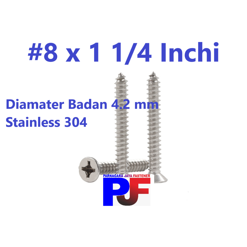 Sekrup Tapping Stainless 8 x 1 1/4  / Tapping FH Stainless 304