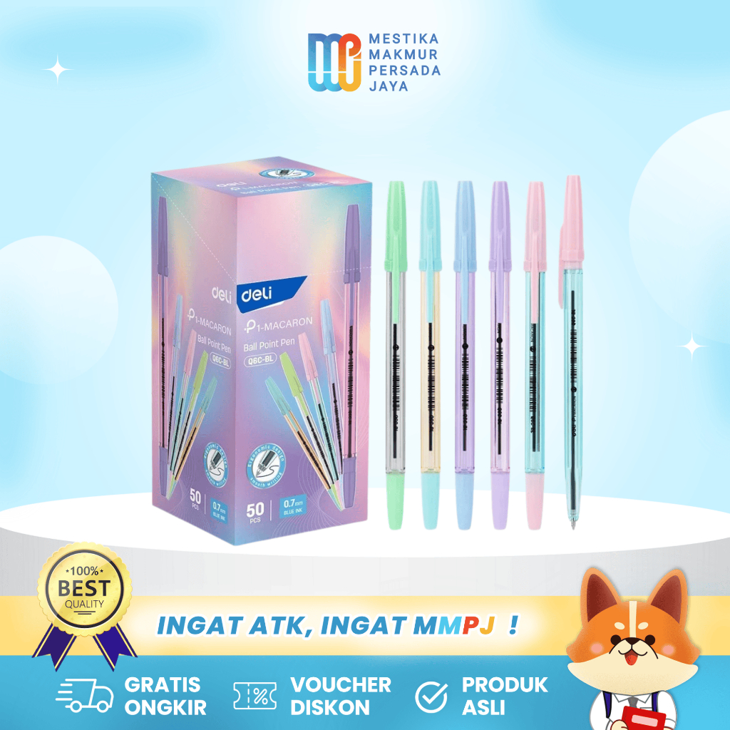

Deli Pulpen Ballpoint EQ6C-BL | Tinta Biru 0.7mm - Warna-Warni Pastel Lucu & Aesthetic EQ6C-BL