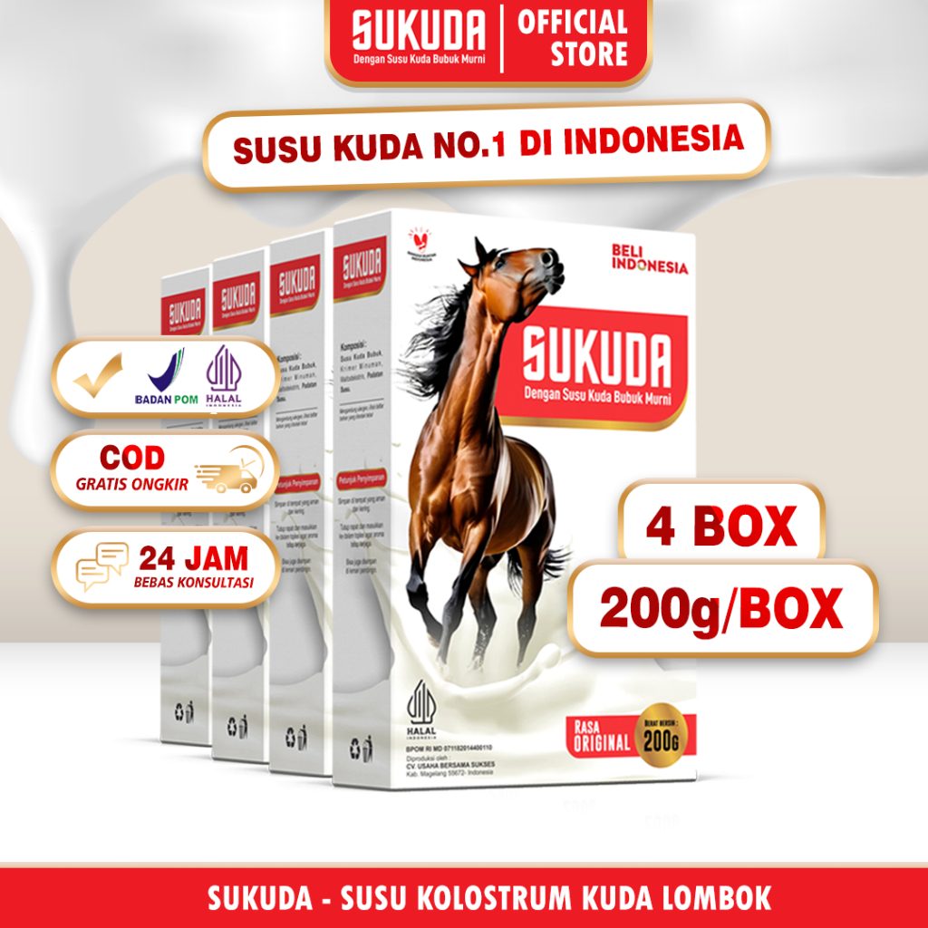 

Sukuda Susu Kuda Liar Lombok Murni Kolostrum 200 Gram 4 Box