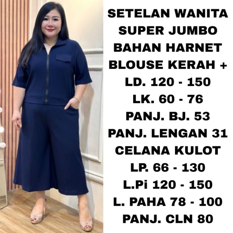 WK SETELAN WANITA SUPER JUMBO ONE SET BLOUSE ATASAN KERAH LD. 120 130 140 150 CELANA KULOT LP. 60 70