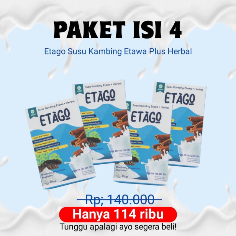 

Paket 4 box Etago Susu Kambing Etawa Plus Herbal