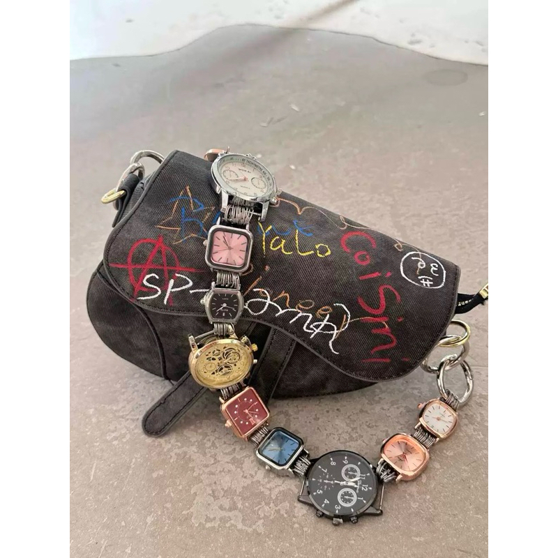 painted grafiti saddle bag watch strap