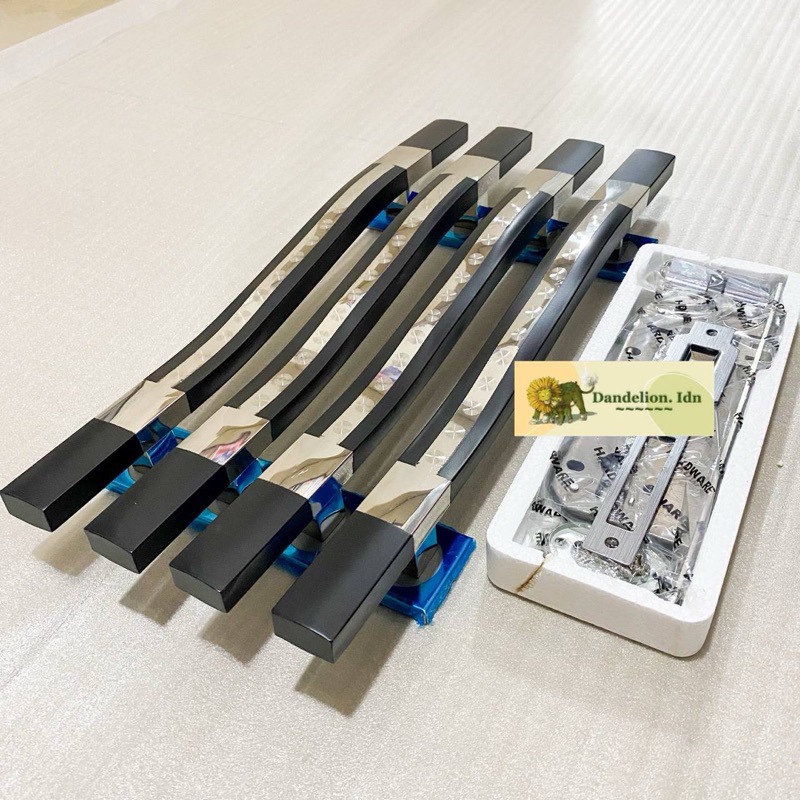 1 set handle pintu (4 gagang + body kunci) pintu rumah model grafi lengkung 45cm dan 33cm tarikan pi