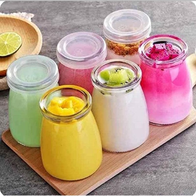 ( 6 Pcs ) PUDDING JAR TUTUP PLASTIK 200ML / BOTOL PUDING / KACA / PUDING JAR / KITCHENWARE