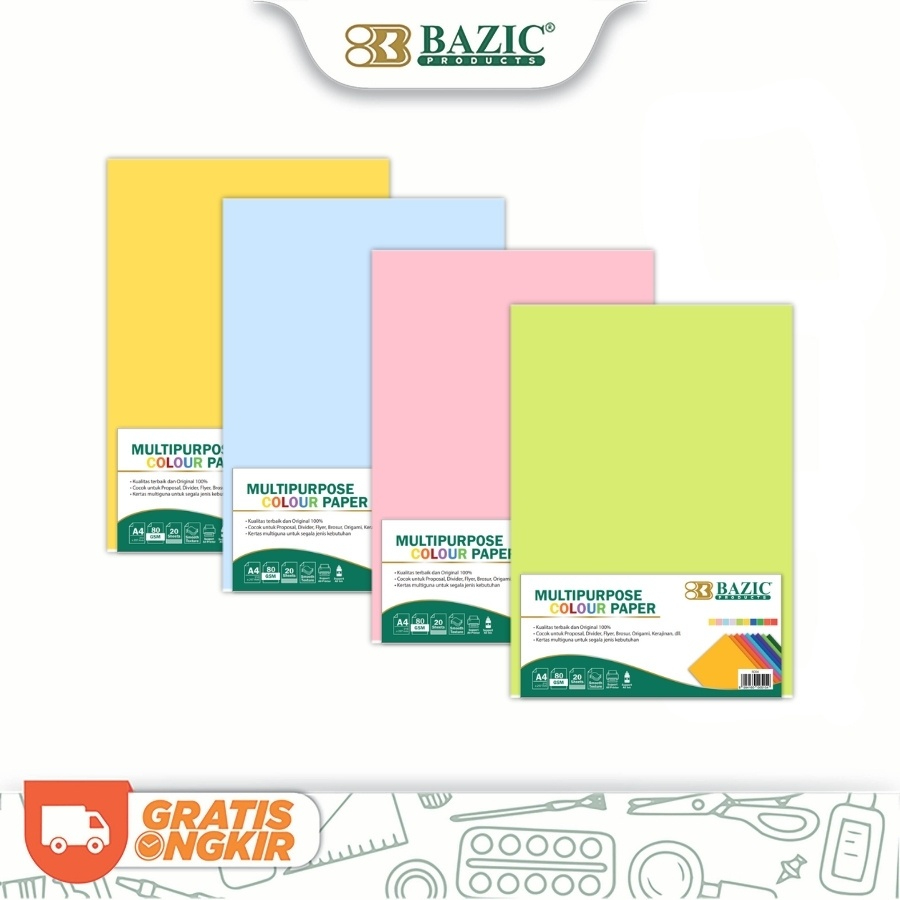 

Bazic Premium Multipurpose Colour Paper A4 80gsm 20 Lembar - Kertas HVS Warna Pastel