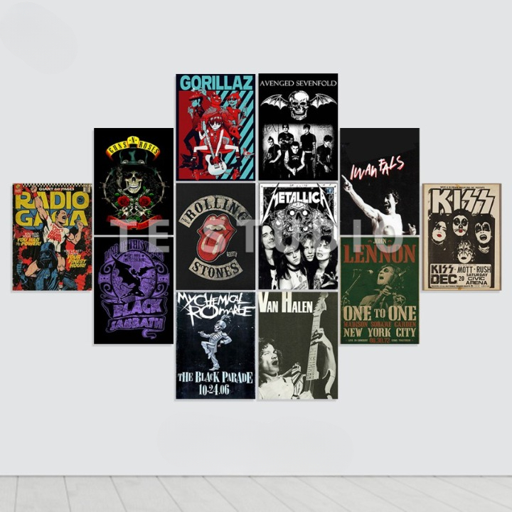 Paket Set Pajangan Dinding Poster Band Vintage Hiasan Kamar Aesthetic Isi 12 Pcs Ukuran A5 15x21 Cm 