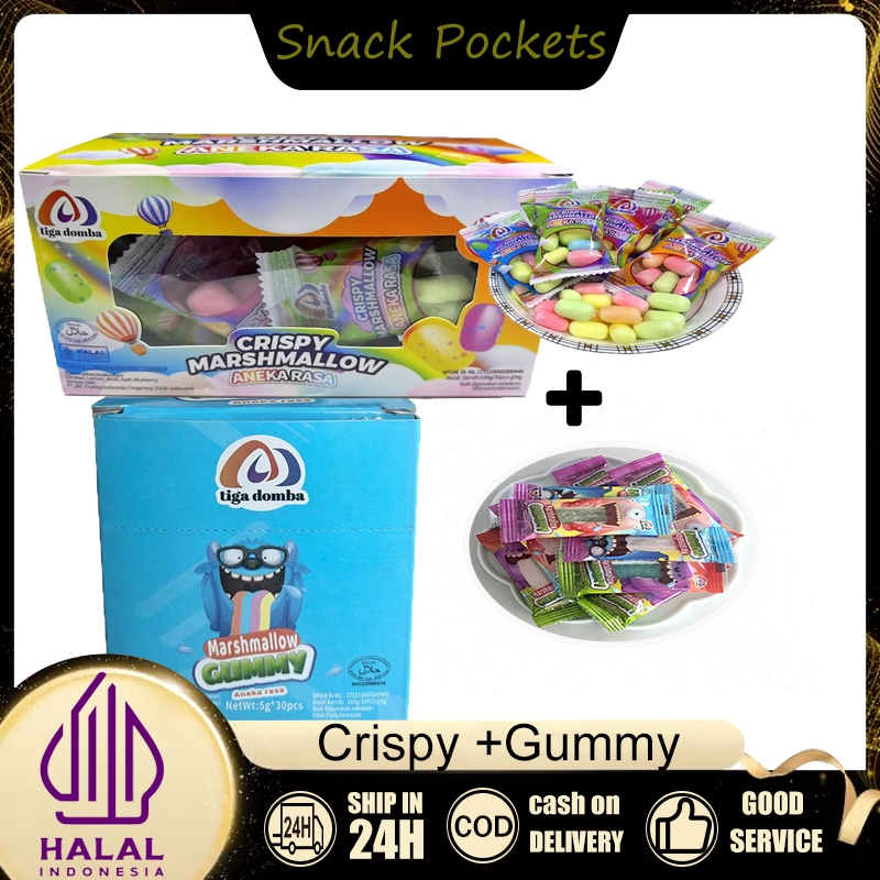 

Marshmallows Crispy + Gummy Paket hadiah makanan ringan Rasa campur aduk Makanan Ringan permen