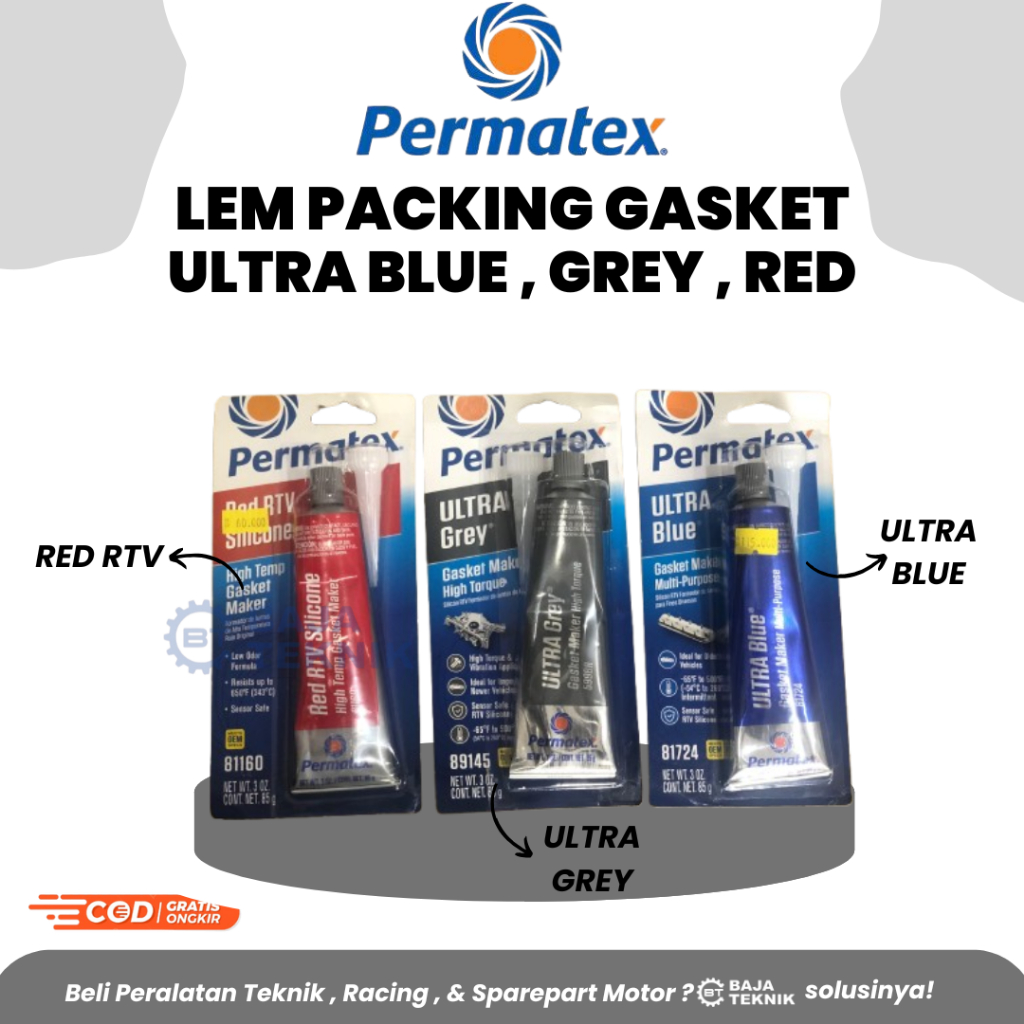 PERMATEX ULTRA BLUE MULTI-PURPOSE | ULTRA GREY HIGH TORQUE | RED RTV SILICONE HIGH TEMP | LEM PAKING