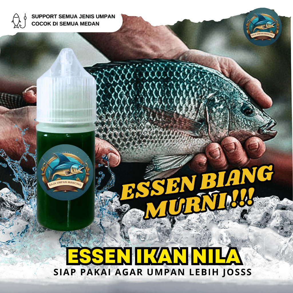 BIANG ESSEN 30 ml AROMA LUMUT PISANG AMBON AJIB JORAN MELENGKUNG. UNTUK IKAN NILA TARGET RAME/BABON