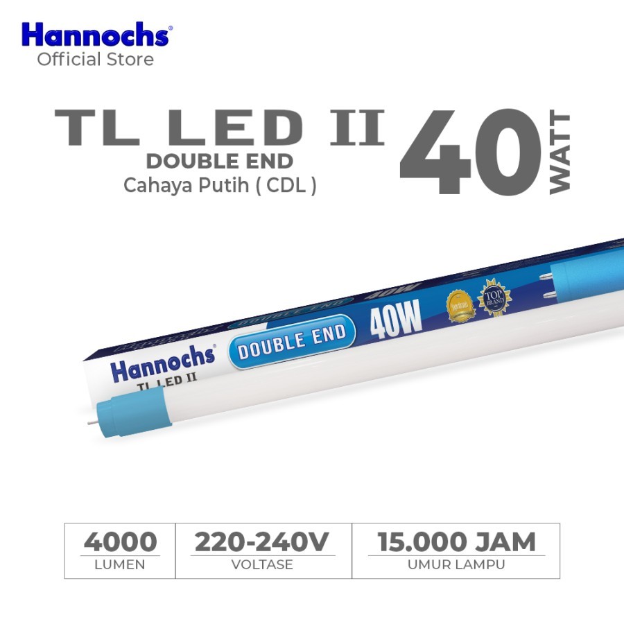Hannochs Lampu TL LED II Double End 40 Watt Lampu Tube Light - Putih / Lampu TL 120CM / Lampu