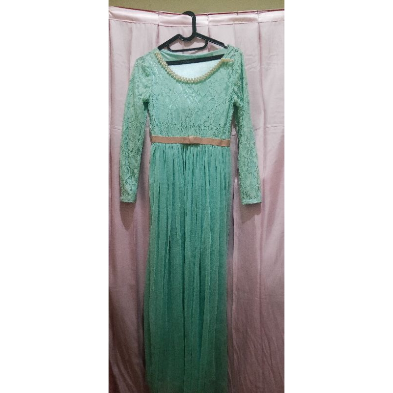 Gaun Hijau Tosca & Hitam Panjang Lengan