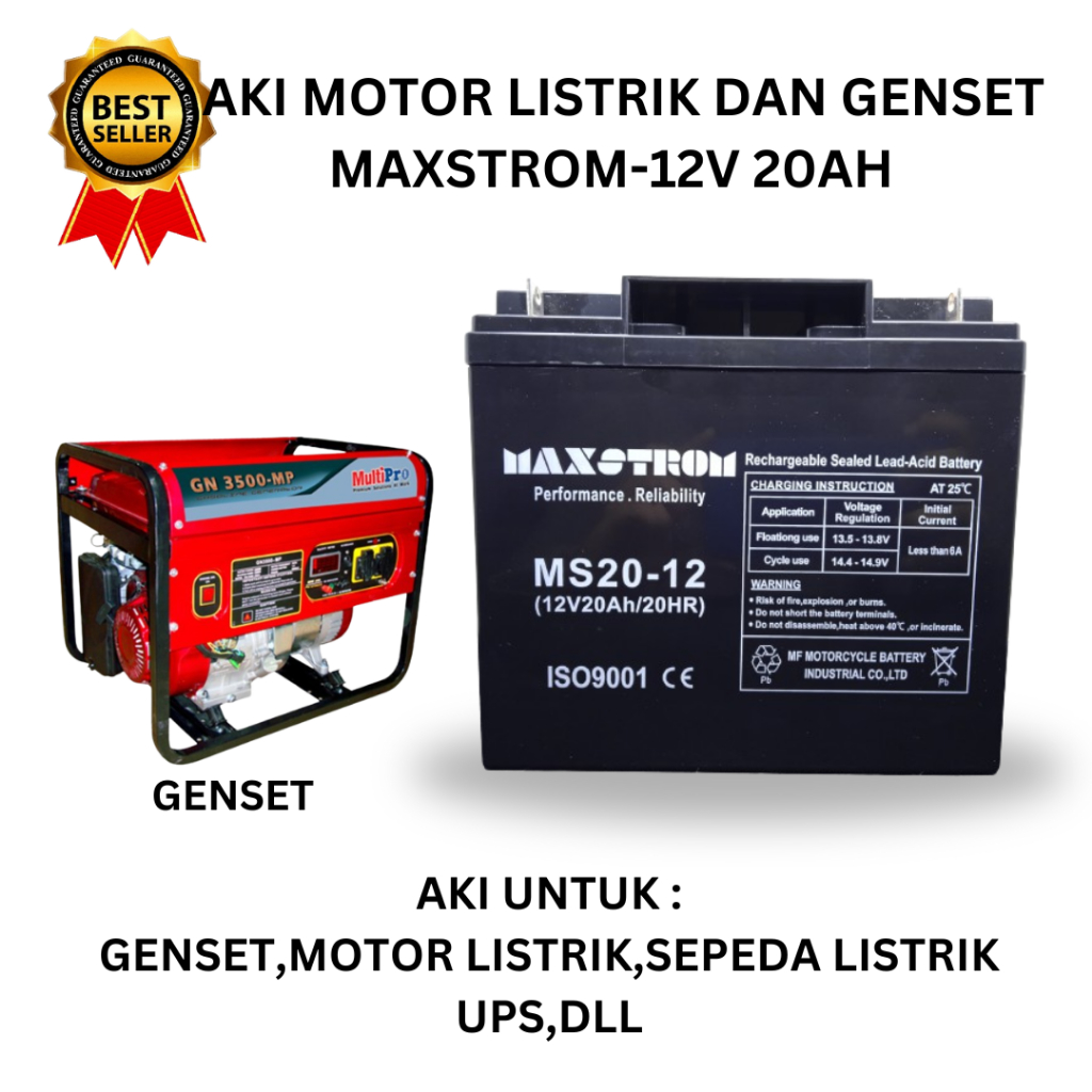 Aki 12V 20Ah 12V 20Ah Aki untuk Genset Maxstrom MF VRLA Accu Kering berkualitas