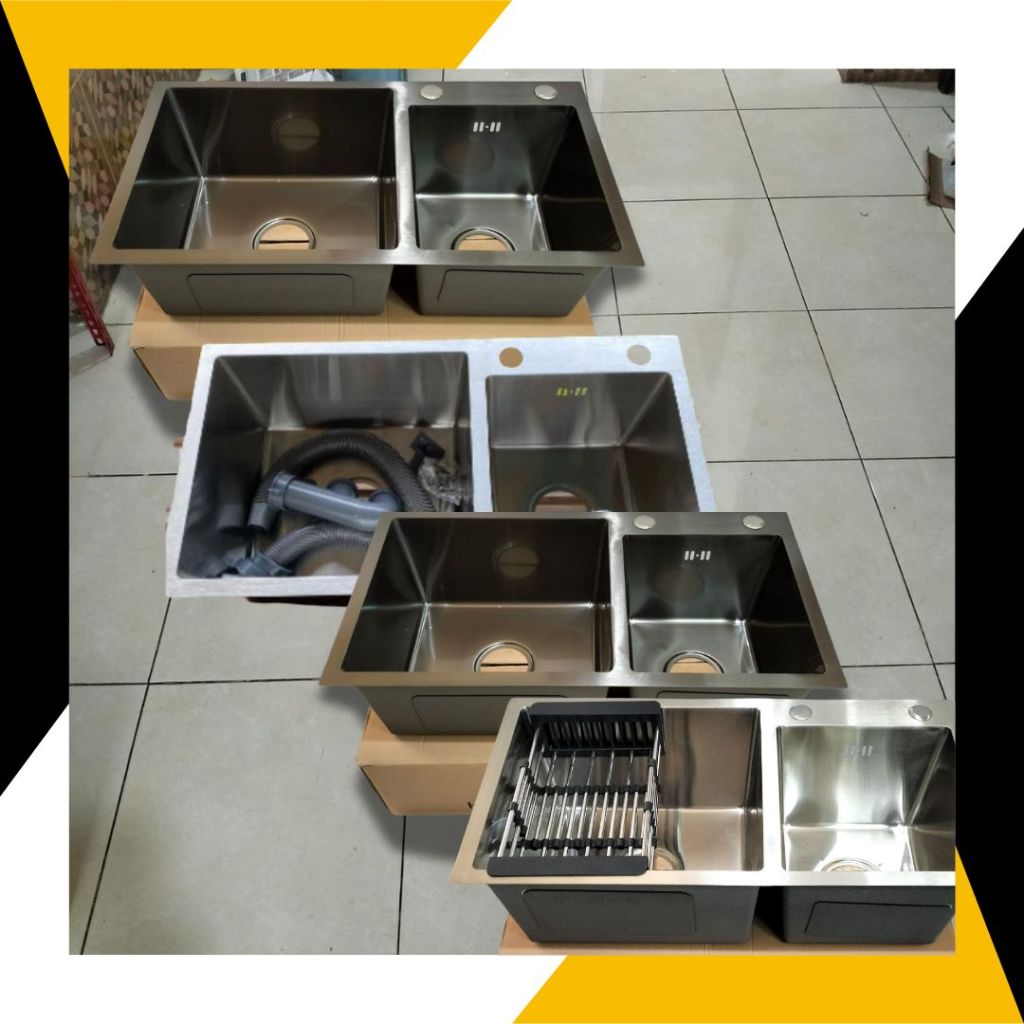 PAKET SINK KITCHEN 2 LUBANG / SINK KITCHEN LUBANG BEDA SISI / BAK CUCI PIRING LUBANG 2