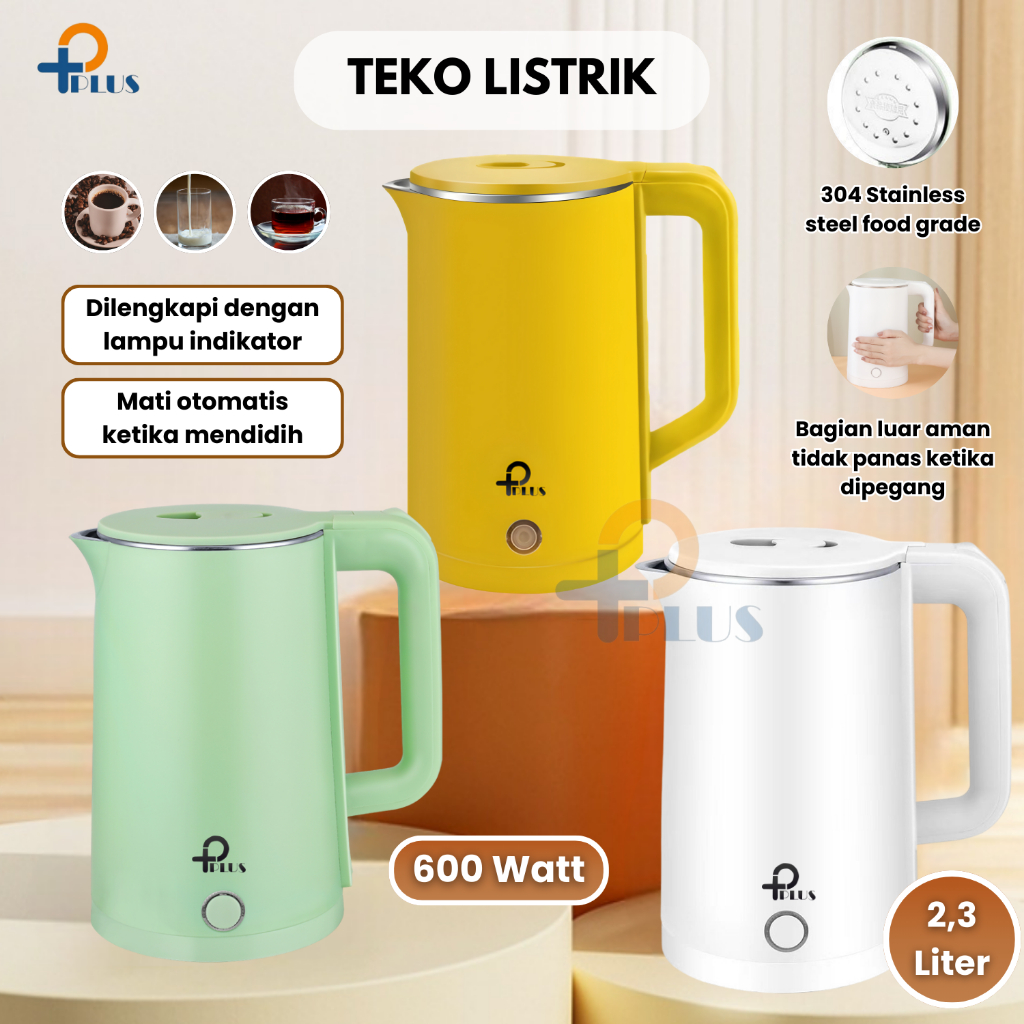 PPLUS Teko Listrik 600W 2,3L Pemanas Air Listrik Water Heater Kettle Listrik,Teko Listrik Stainless