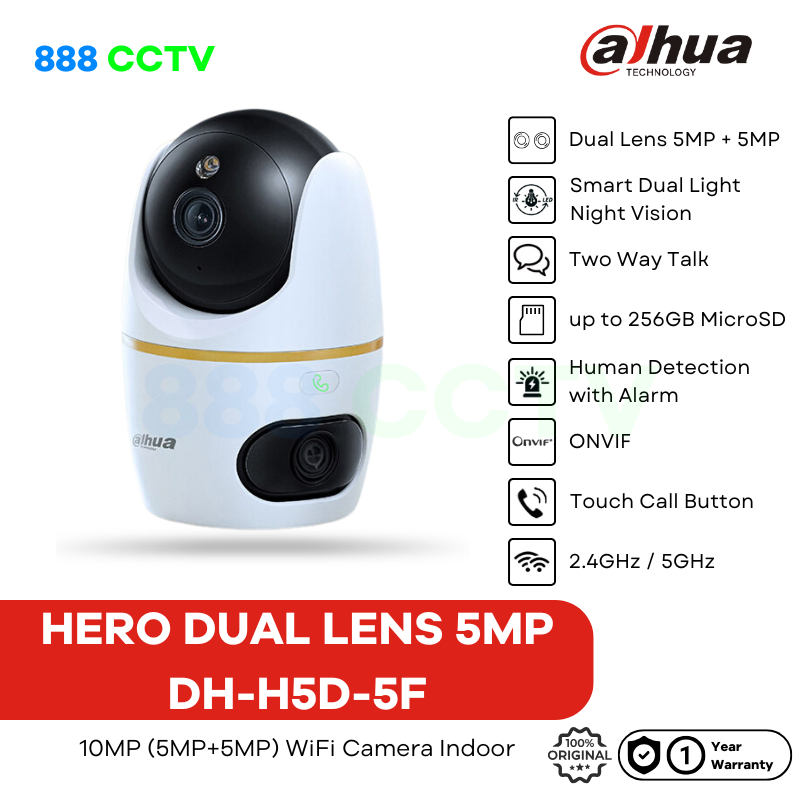 Dahua Hero Dual D1 H5D Camera Wifi 10MP (5MP+5MP) Smart CCTV Dual Lens Indoor