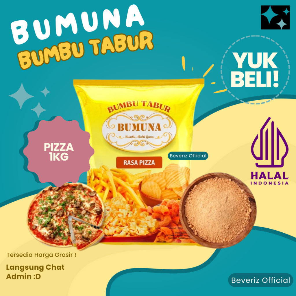 

BEVERIZ Bumuna Bumbu Rasa Pizza 1 Kg | Bubuk Tabur Premium Aneka Rasa Keripik Kentang Makaroni