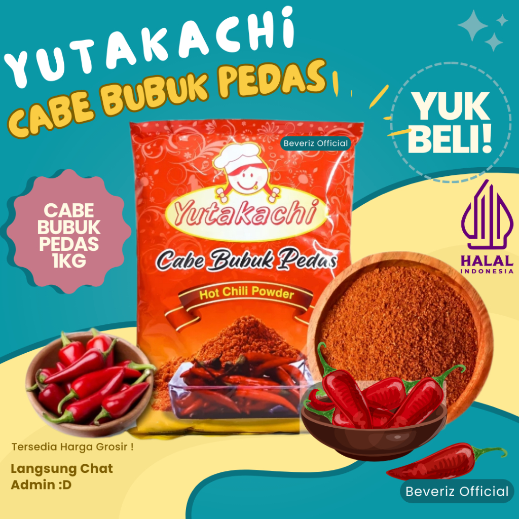 

BEVERIZ Yutakachi Cabe Bubuk Murni Super Pedas 1 Kg | Chili Extra Hot | / Cabai Pedas India Kiloan