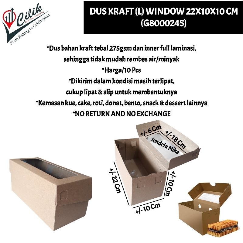 

kemasan+dus+box+bahan+corrugated+coklat+model+window+jendela+mika+27x10x5cm+25.3x9x8.5cm+24x10x7.5cm+20x10x10cm+22x10x10cm+22x12x7cm+packaging+cake+cupcake+toples+snack+dessert+cemilan+bento+gift+souvenir+kado+jajanan+puding+brownies+donat+roti