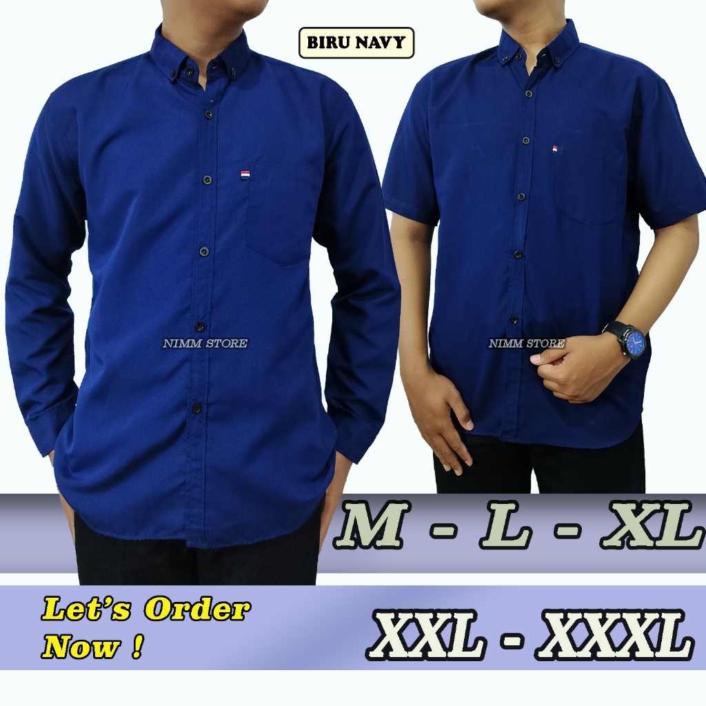 Kemeja Polos Pria Biru Navy Lengan Panjang Pendek Biru Dongker Hem cowok polos Biru Tua