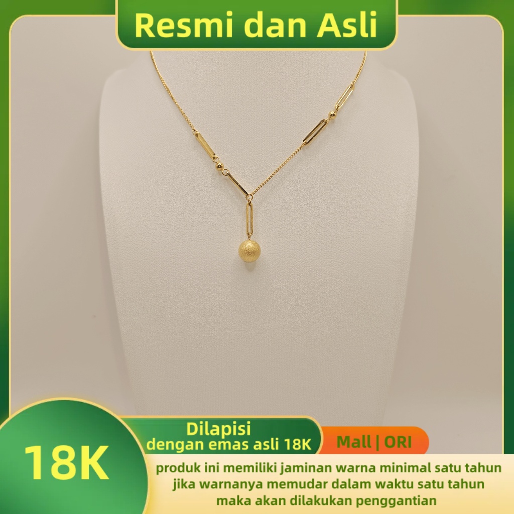 Kalung Berlapis Emas Asli 18K Berlapis Emas Pria Wanita Liontin Bola Anti Luntur Anti Alergi