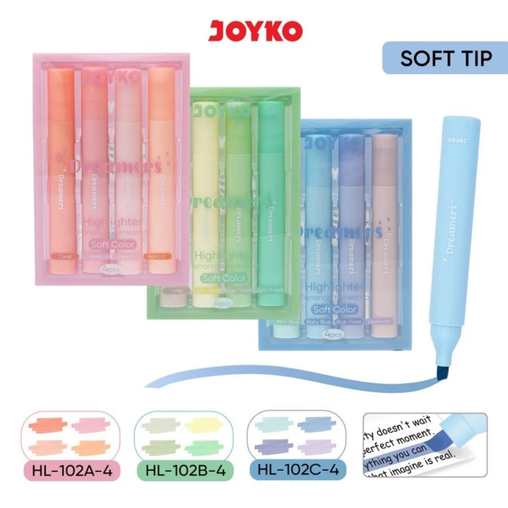 

Joyko 1 Set 4pc Highlighter HL-102 Spidol Pewarna Penanda Pastel Soft Color