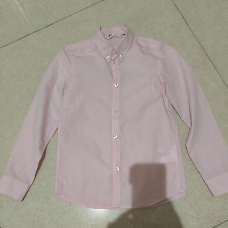 hem baju kemeja laki anak boys cowok hnm 8 9 tahun warna pink merah muda
