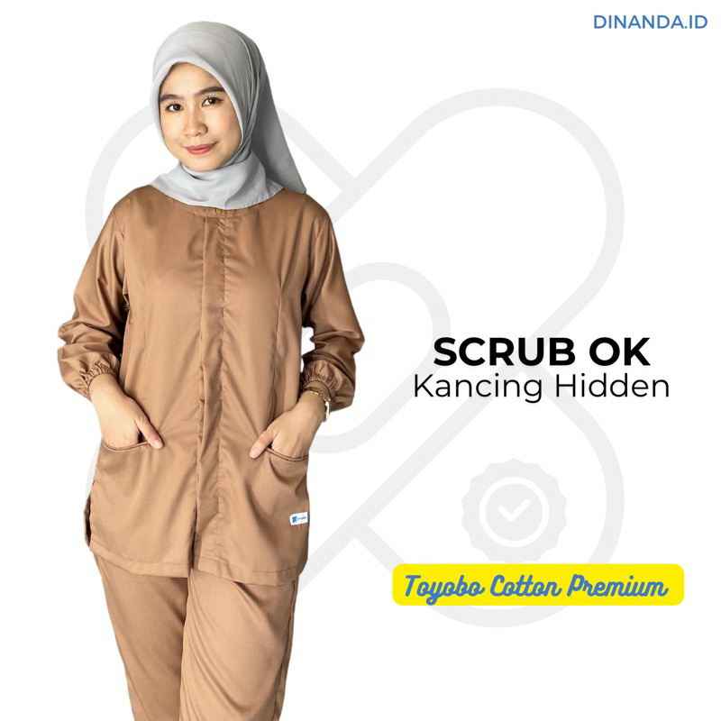 •𝑫𝒊𝒏𝒂𝒏𝒅𝒂• Baju OK Kancing Hidden Set Lengan Panjang/ Baju jaga Toyobo/ Scrub Dokter/ Scrub Medis S -