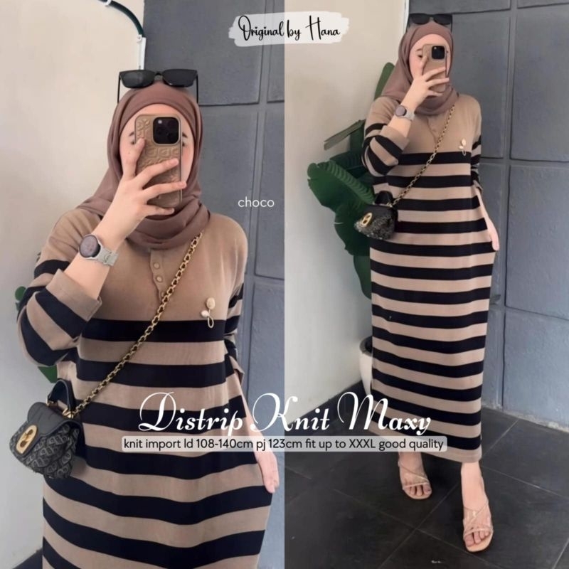 Distrip Knit Maxi Dress Wanita ORI by Hana