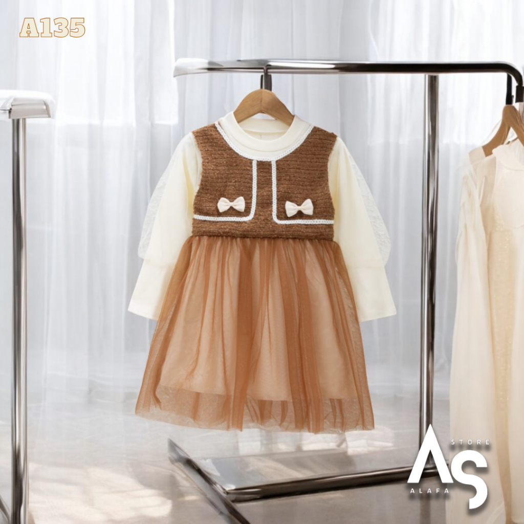 Alafastore A135 - DRESS ANAK PEREMPUAN - Pesta Lebaran MOCCA 1-4 Tahun