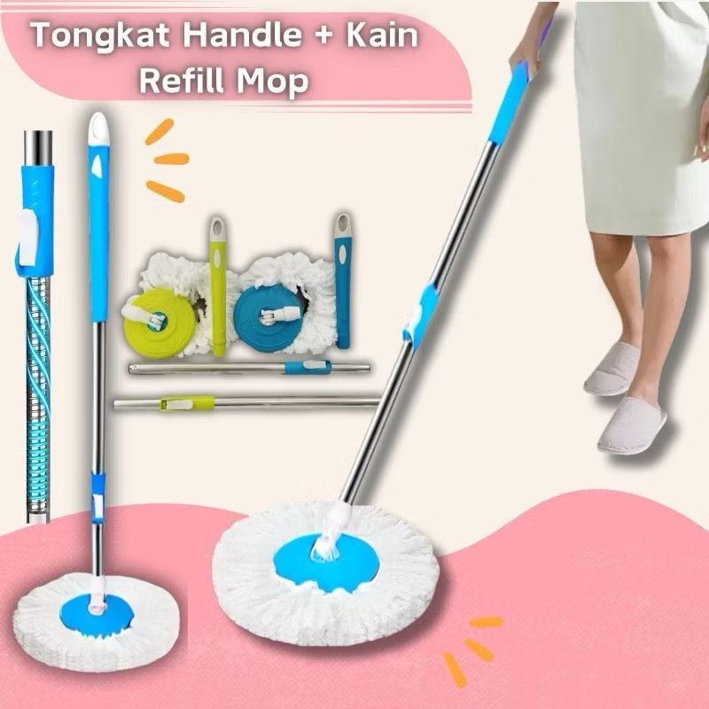 [ COD ] Tongkat handle pel + kain spin mop - Mop Stick Set with Headmop