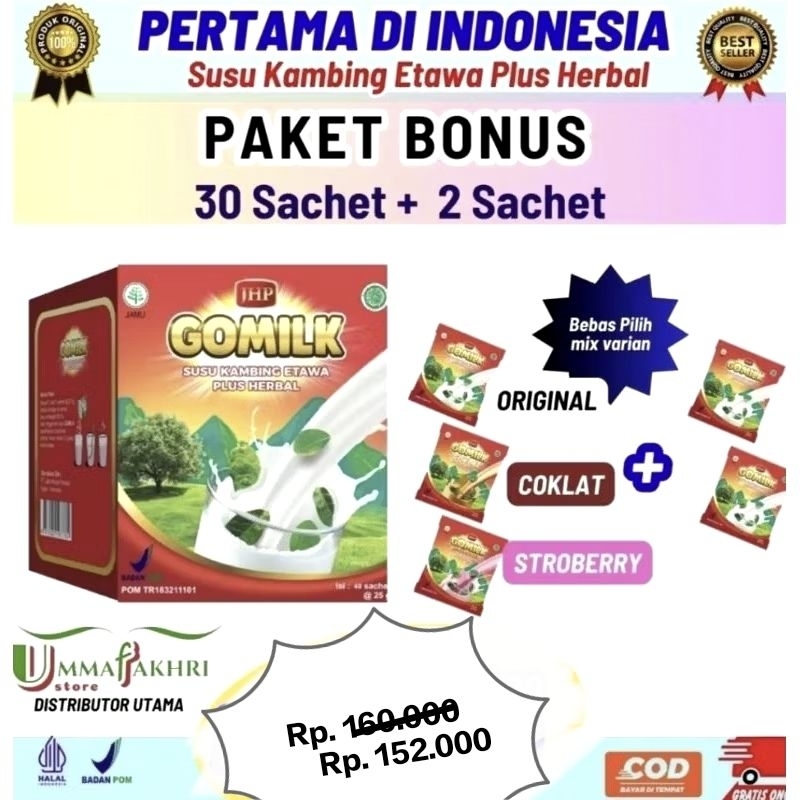 

Gomilk susu etawa plus herbal kemasan sachet beli 30+2