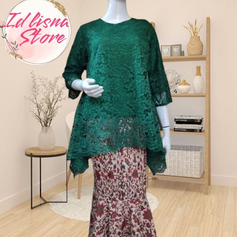 Kebaya Brokat Model Rinjani Bawahan Rok Plisket Atau Rok Model Duyung