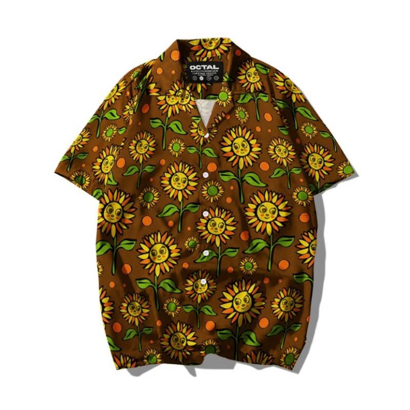 OCTAL Kemeja Motif pattern Printing Pantai Kasual Pria Wanita