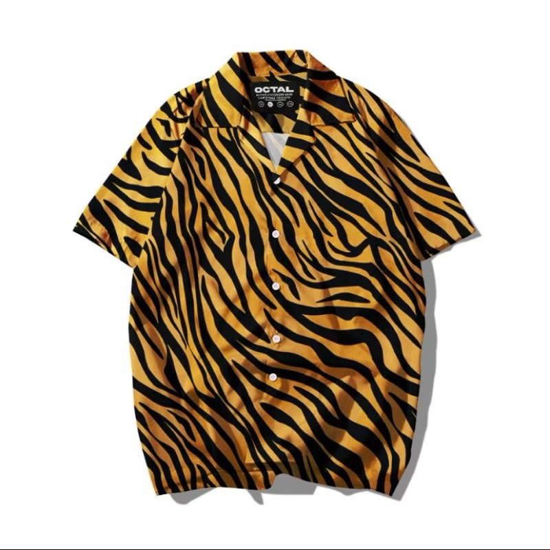 OCTAL Kemeja Motif Pattern Printing Fullprint Pantai Casual Pria Wanita