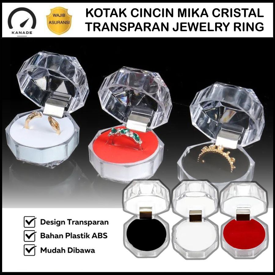 Kotak Cincin Anting Jewerly Ring Box Mika Cristal Transparan Wadah Organizer Perhiasan Emas Anting B