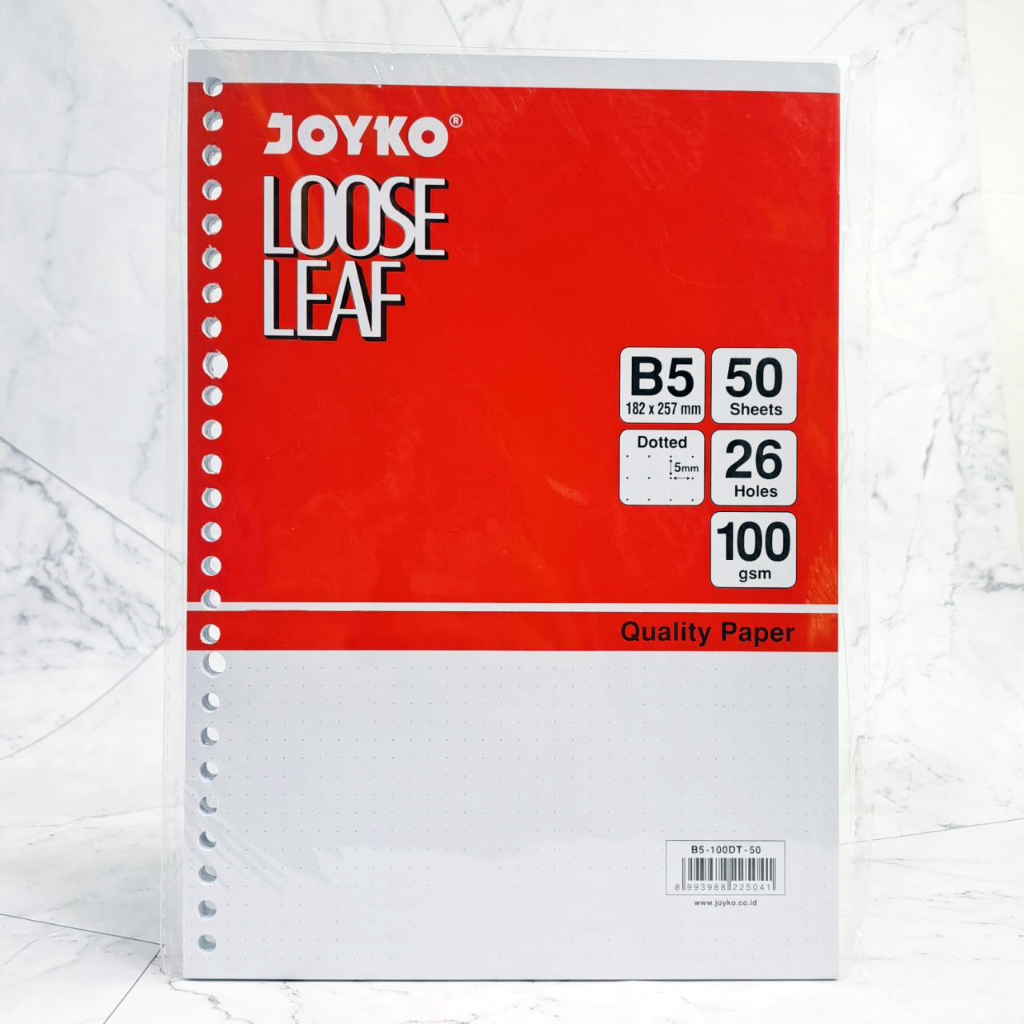 

Kertas Binder Joyko Loose Leaf Dotted B5 (182 x 257 mm) 50 Sheets 26 Holes 100 gsm B5-100DT-50