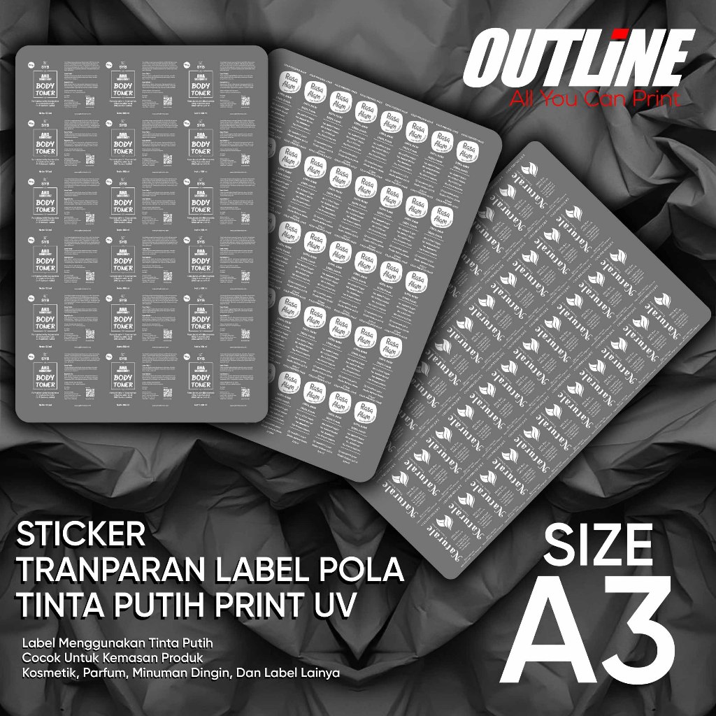 

STICKER LABEL TRANSPARAN TINTA PUTIH POTONG POLA